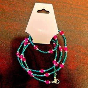 29 1/2in light blue belly chain with tiny light pink with dark pink spacers